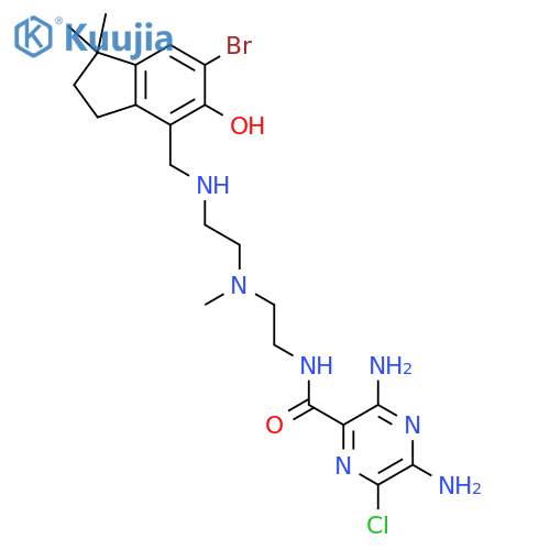 2-Pyrazinecarboxamide,3,5-diamino-N-[2-[[2-[[(6-bromo-2,3-dihydro-5-hydroxy-1,1-dimethyl-1H-inden-4-yl)methyl]amino]ethyl]methylamino]ethyl]-6-chloro- structure