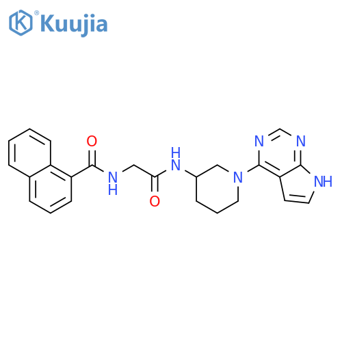 N-(2-(1-(7H-pyrrolo[2,3-d]pyrimidin-4-yl)piperidin-3-ylamino)-2-oxoethyl)-1-naphthamide structure