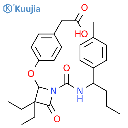 Benzeneacetic acid,4-[[(2S)-3,3-diethyl-1-[[[(1R)-1-(4-methylphenyl)butyl]amino]carbonyl]-4-oxo-2-azetidinyl]oxy]- structure