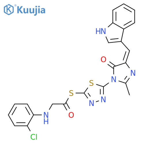 Ethanethioic acid,2-[(2-chlorophenyl)amino]-,S-[5-[4,5-dihydro-4-(1H-indol-3-ylmethylene)-2-methyl-5-oxo-1H-imidazol-1-yl]-1,3,4-thiadiazol-2-yl]ester structure