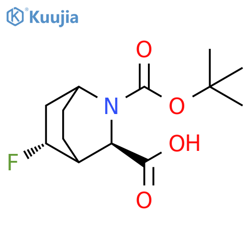 (3S,5S)-5-fluoro-2-[(2-methylpropan-2-yl)oxycarbonyl]-2-azabicyclo[2.2.2]octane-3-carboxylic acid structure