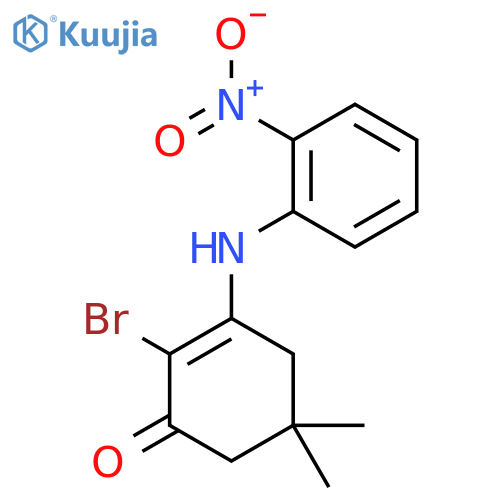 2-bromo-5,5-dimethyl-3-(2-nitroanilino)cyclohex-2-en-1-one structure