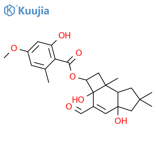 Benzoic acid,2-hydroxy-4-methoxy-6-methyl-,(2R,2aS,4aR,7aR,7bR)-3-formyl-2,2a,4a,5,6,7,7a,7b-octahydro-2a,4a-dihydroxy-6,6,7b-trimethyl-1H-cyclobut[e]inden-2-ylester structure
