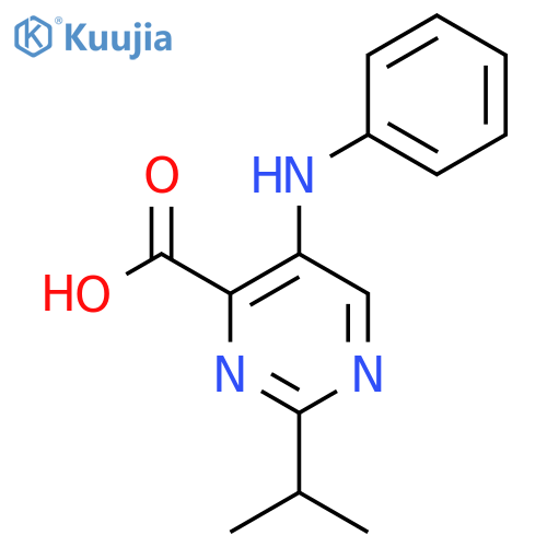 5-(phenylamino)-2-(propan-2-yl)pyrimidine-4-carboxylic acid structure