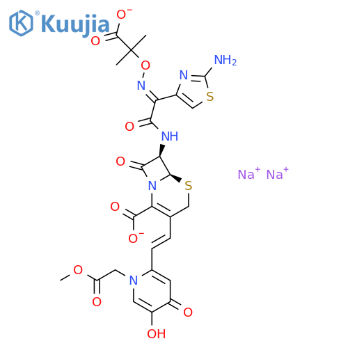 5-Thia-1-azabicyclo[4.2.0]oct-2-ene-2-carboxylicacid,7-[[(2-amino-4-thiazolyl)[(1-carboxy-1-methylethoxy)imino]acetyl]amino]-3-[2-[1,4-dihydro-5-hydroxy-1-(2-methoxy-2-oxoethyl)-4-oxo-2-pyridinyl]ethenyl]-8-oxo-,disodium salt, [6R-[3(E),6a,7b(Z)]]- (9CI) structure