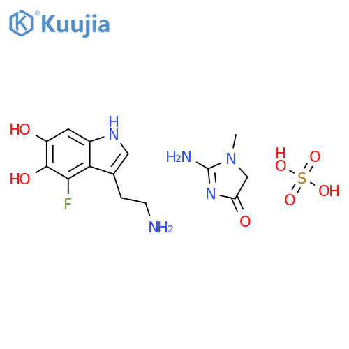 3-(2-aminoethyl)-4-fluoro-1H-indole-5,6-diol; 2-amino-1-methyl-5H-imidazol-4-one; sulfuric acid structure