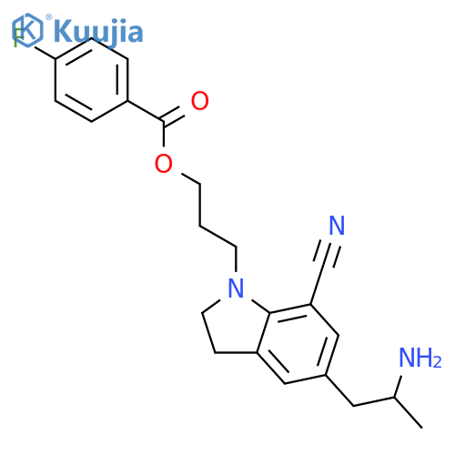(R)-3-(5-(2-aminopropyl)-7-cyanoindolin-1-yl)propyl 4-fluorobenzoate structure