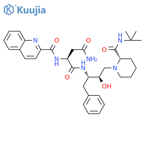Butanediamide,N1-[(1S,2R)-3-[(2S)-2-[[(1,1-dimethylethyl)amino]carbonyl]-1-piperidinyl]-2-hydroxy-1-(phenylmethyl)propyl]-2-[(2-quinolinylcarbonyl)amino]-,(2S)- structure