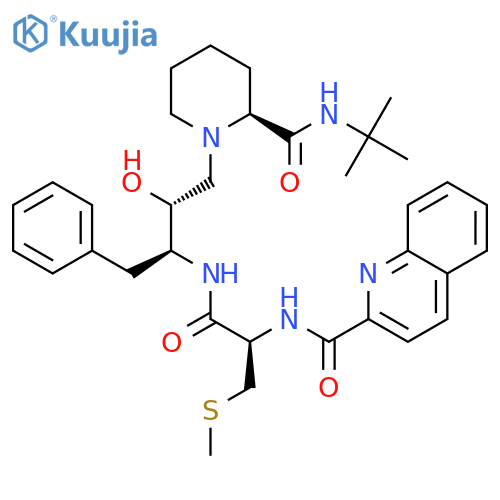 2-Quinolinecarboxamide,N-[2-[[3-[2-[[(1,1-dimethylethyl)amino]carbonyl]-1-piperidinyl]-2-hydroxy-1-(phenylmethyl)propyl]amino]-1-[(methylthio)methyl]-2-oxoethyl]-,[2S-[1[1R*(S*),2S*],2R*]]- (9CI) structure
