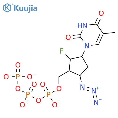 triphosphoric acid, mono[[(1S,2R,3S,5S)-5-azido-3-(3,4-dihydro-5-methyl-2,4-dioxo-1(2H)-pyrimidinyl)-2-fluorocyclopentyl]methyl] ester structure