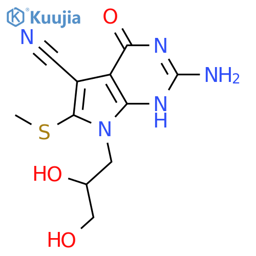 3H-Pyrrolo[2,3-d]pyrimidine-5-carbonitrile,2-amino-7-(2,3-dihydroxypropyl)-4,7-dihydro-6-(methylthio)-4-oxo- structure