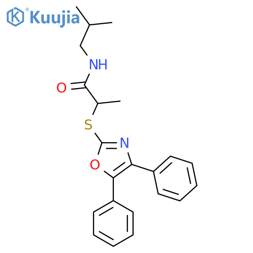 2-((4,5-Diphenyloxazol-2-yl)thio)-N-isobutylpropanamide structure