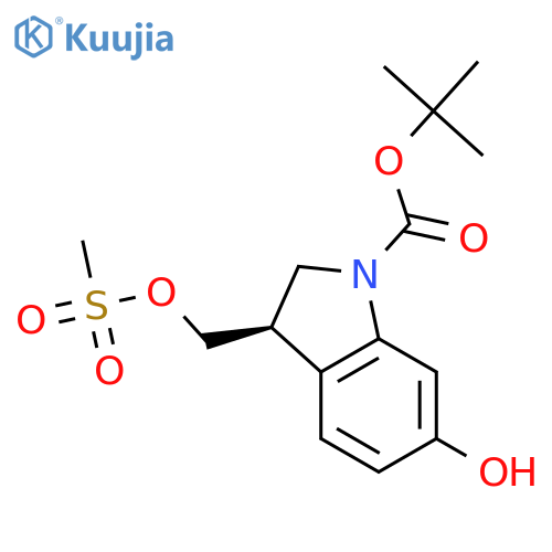 1H-Indole-1-carboxylicacid, 2,3-dihydro-6-hydroxy-3-[[(methylsulfonyl)oxy]methyl]-, 1,1-dimethylethylester, (3R)- structure