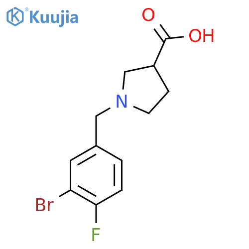 1-[(3-Bromo-4-fluorophenyl)methyl]pyrrolidine-3-carboxylic acid structure