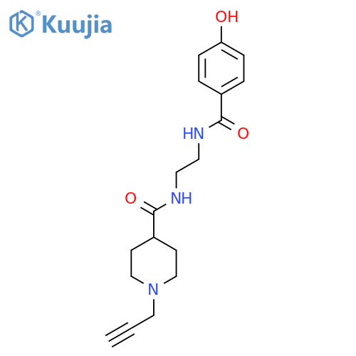 N-{2-[(4-hydroxyphenyl)formamido]ethyl}-1-(prop-2-yn-1-yl)piperidine-4-carboxamide structure