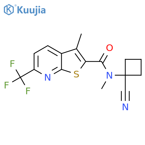 N-(1-cyanocyclobutyl)-N,3-dimethyl-6-(trifluoromethyl)thieno[2,3-b]pyridine-2-carboxamide structure