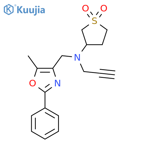 3-{[(5-Methyl-2-phenyl-1,3-oxazol-4-yl)methyl](prop-2-yn-1-yl)amino}-1lambda6-thiolane-1,1-dione structure