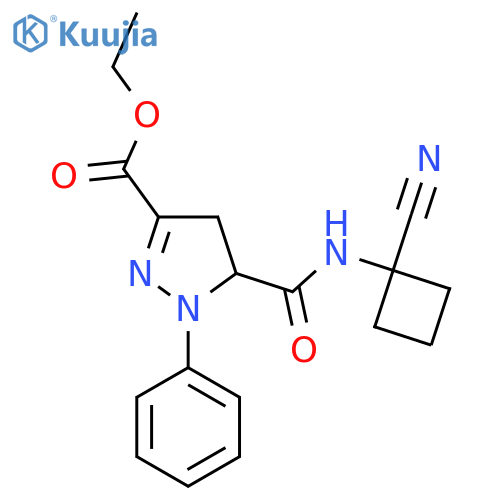 ethyl 5-[(1-cyanocyclobutyl)carbamoyl]-1-phenyl-4,5-dihydro-1H-pyrazole-3-carboxylate structure