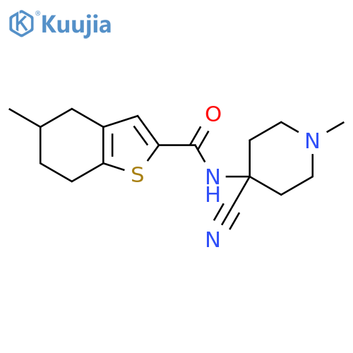 N-(4-cyano-1-methylpiperidin-4-yl)-5-methyl-4,5,6,7-tetrahydro-1-benzothiophene-2-carboxamide structure