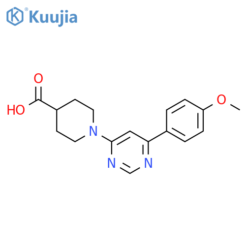 1-6-(4-methoxyphenyl)pyrimidin-4-ylpiperidine-4-carboxylic acid structure