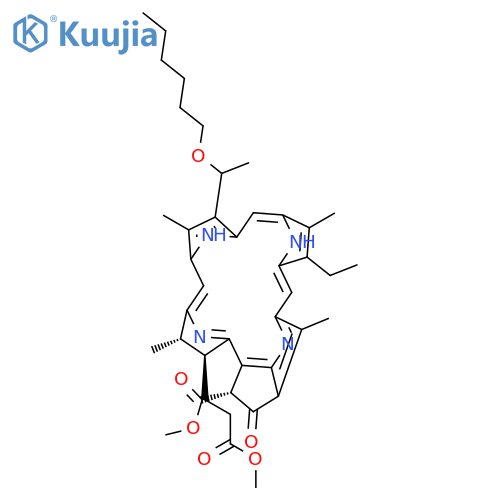 3-Phorbinepropanoicacid,14-ethyl-9-[1-(hexyloxy)ethyl]-21-(methoxycarbonyl)-4,8,13,18-tetramethyl-20-oxo-,methyl ester, (3S,4S,21R)- structure
