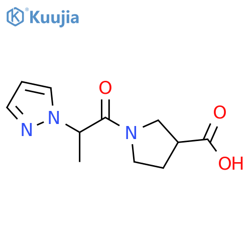 1-[2-(1H-pyrazol-1-yl)propanoyl]pyrrolidine-3-carboxylic acid structure