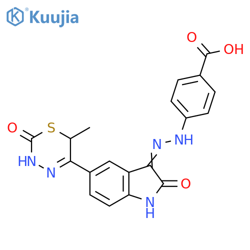 Benzoic acid,4-[[5-(3,6-dihydro-6-methyl-2-oxo-2H-1,3,4-thiadiazin-5-yl)-1,2-dihydro-2-oxo-3H-indol-3-ylidene]hydrazino]- structure