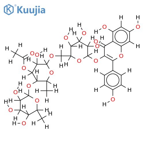 kaempferol 3-O-(alpha-rhamnopyranosyl-(1-4)-3'''-O-acetyl-alpha-rhamnopyranosyl-(1-6)-beta-galactopyranoside) structure