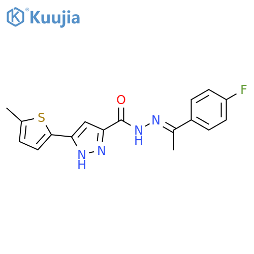 N'-(1E)-1-(4-fluorophenyl)ethylidene-3-(5-methylthiophen-2-yl)-1H-pyrazole-5-carbohydrazide structure