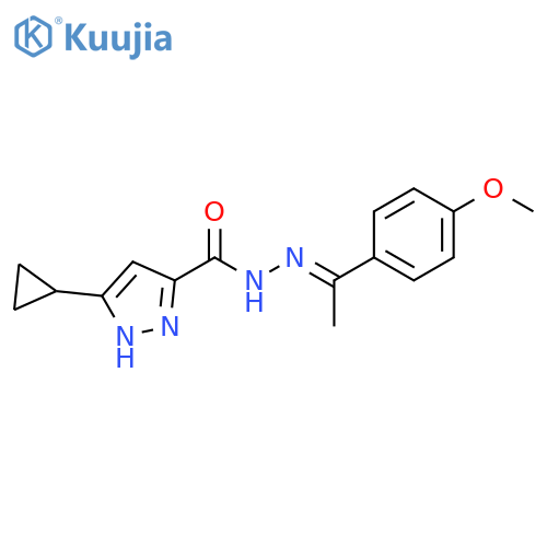 3-cyclopropyl-N'-(1E)-1-(4-methoxyphenyl)ethylidene-1H-pyrazole-5-carbohydrazide structure
