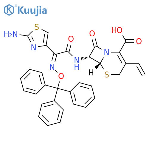 5-Thia-1-azabicyclo[4.2.0]oct-2-ene-2-carboxylic acid, 7-[[(2Z)-2-(2-amino-4-thiazolyl)-2-[(triphenylmethoxy)imino]acetyl]amino]-3-ethenyl-8-oxo-, (6R,7R)- structure