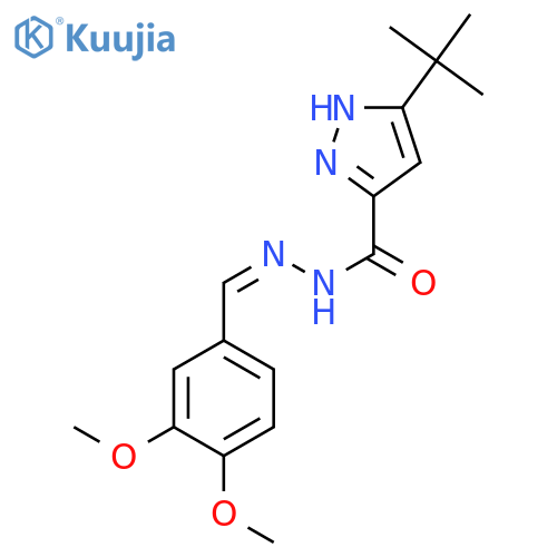 3-tert-butyl-N'-(1Z)-(3,4-dimethoxyphenyl)methylidene-1H-pyrazole-5-carbohydrazide structure