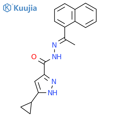 3-cyclopropyl-N'-(1E)-1-(naphthalen-1-yl)ethylidene-1H-pyrazole-5-carbohydrazide structure