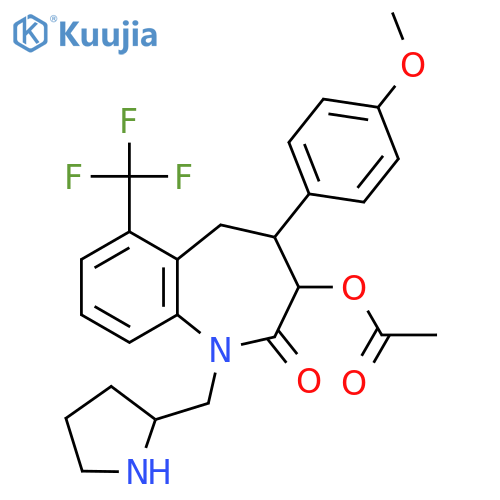 2H-1-Benzazepin-2-one,3-(acetyloxy)-1,3,4,5-tetrahydro-4-(4-methoxyphenyl)-1-(2-pyrrolidinylmethyl)-6-(trifluoromethyl)-,monohydrochloride, [3R-[1(R*),3a,4a]]- (9CI) structure