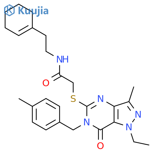 N-[2-(cyclohex-1-en-1-yl)ethyl]-2-({1-ethyl-3-methyl-6-[(4-methylphenyl)methyl]-7-oxo-1H,6H,7H-pyrazolo[4,3-d]pyrimidin-5-yl}sulfanyl)acetamide structure