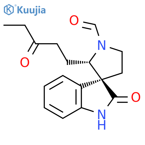 Spiro[3H-indole-3,3'-pyrrolidine]-1'-carboxaldehyde,1,2-dihydro-2-oxo-2'-(3-oxopentyl)-, (2'S,3S)- structure