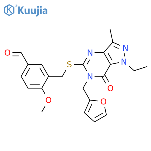 3-[({1-ethyl-6-[(furan-2-yl)methyl]-3-methyl-7-oxo-1H,6H,7H-pyrazolo[4,3-d]pyrimidin-5-yl}sulfanyl)methyl]-4-methoxybenzaldehyde structure
