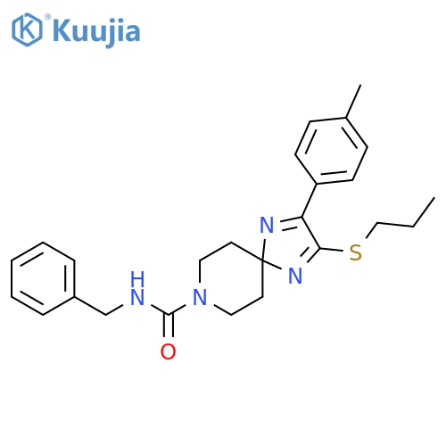 N-benzyl-2-(4-methylphenyl)-3-(propylsulfanyl)-1,4,8-triazaspiro[4.5]deca-1,3-diene-8-carboxamide structure