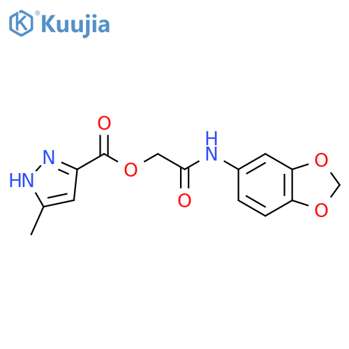 (2H-1,3-benzodioxol-5-yl)carbamoylmethyl 5-methyl-1H-pyrazole-3-carboxylate structure