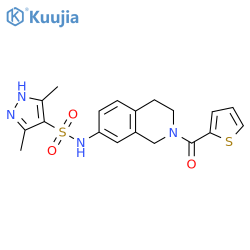 3,5-dimethyl-N-2-(thiophene-2-carbonyl)-1,2,3,4-tetrahydroisoquinolin-7-yl-1H-pyrazole-4-sulfonamide structure