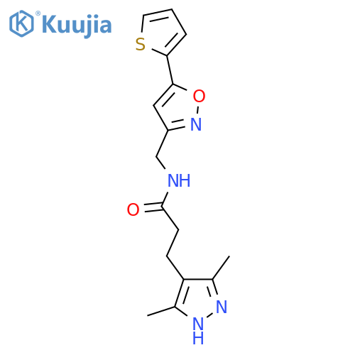 3-(3,5-dimethyl-1H-pyrazol-4-yl)-N-{5-(thiophen-2-yl)-1,2-oxazol-3-ylmethyl}propanamide structure