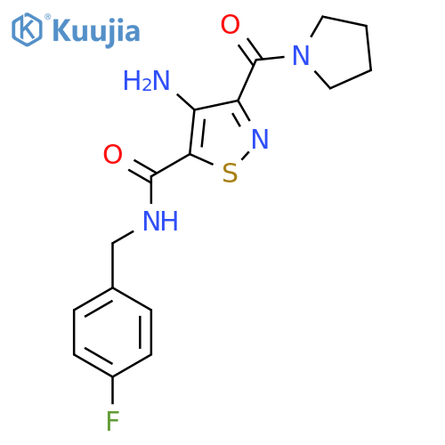 4-amino-N-(4-fluorobenzyl)-3-(pyrrolidine-1-carbonyl)isothiazole-5-carboxamide structure