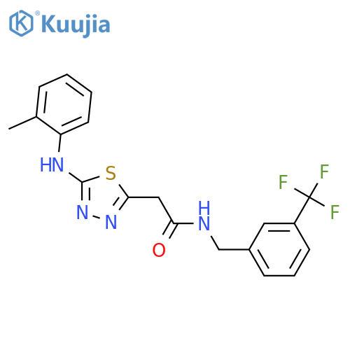 2-{5-(2-methylphenyl)amino-1,3,4-thiadiazol-2-yl}-N-{3-(trifluoromethyl)phenylmethyl}acetamide structure