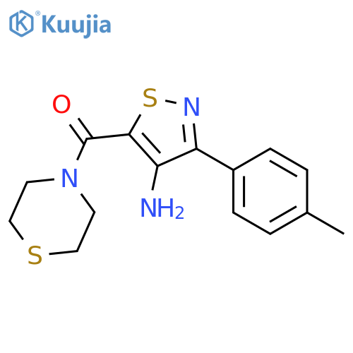 3-(4-methylphenyl)-5-(thiomorpholine-4-carbonyl)-1,2-thiazol-4-amine structure