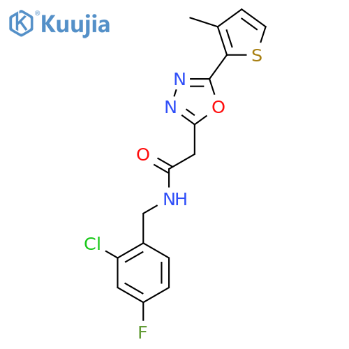 N-(2-chloro-4-fluorophenyl)methyl-2-5-(3-methylthiophen-2-yl)-1,3,4-oxadiazol-2-ylacetamide structure
