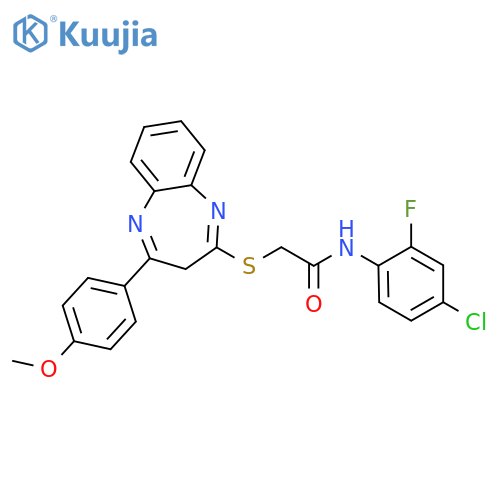N-(4-chloro-2-fluorophenyl)-2-{4-(4-methoxyphenyl)-3H-1,5-benzodiazepin-2-ylsulfanyl}acetamide structure