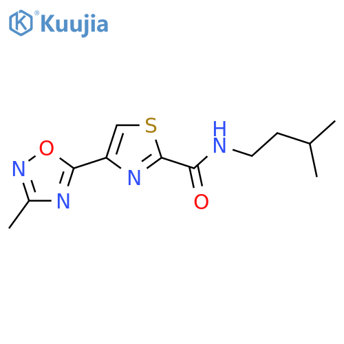 4-(3-methyl-1,2,4-oxadiazol-5-yl)-N-(3-methylbutyl)-1,3-thiazole-2-carboxamide structure