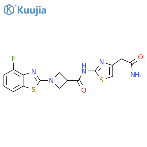 N-4-(carbamoylmethyl)-1,3-thiazol-2-yl-1-(4-fluoro-1,3-benzothiazol-2-yl)azetidine-3-carboxamide structure
