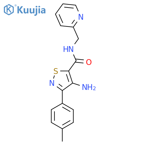 4-amino-N-(pyridin-2-ylmethyl)-3-(p-tolyl)isothiazole-5-carboxamide structure