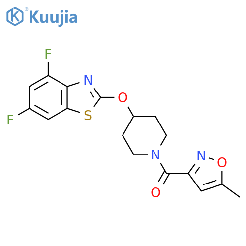 4,6-difluoro-2-{1-(5-methyl-1,2-oxazole-3-carbonyl)piperidin-4-yloxy}-1,3-benzothiazole structure